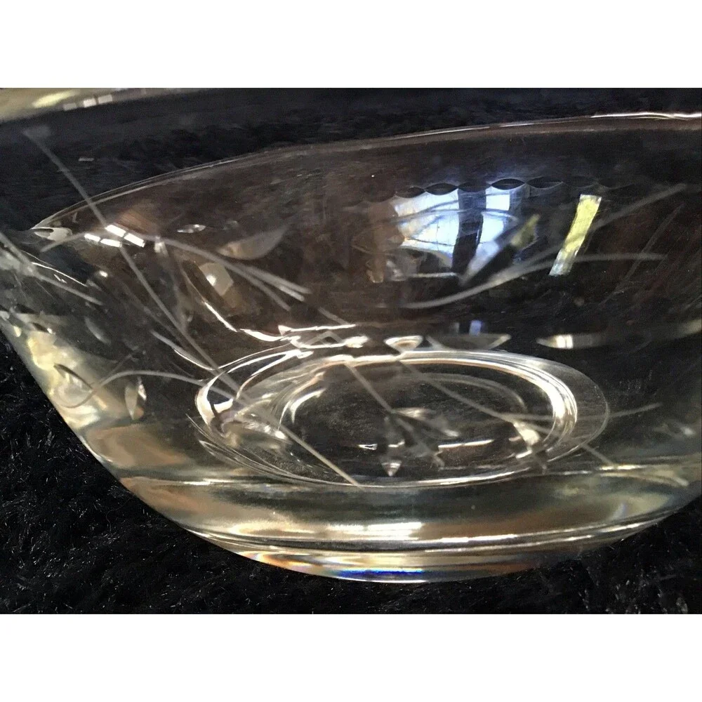 Princess House Heritage Cut Crystal Sauce Bowl Etched Floral 80s Retro Granny